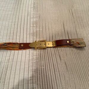 Tory Burch Plaid Belt with Gold Buckle